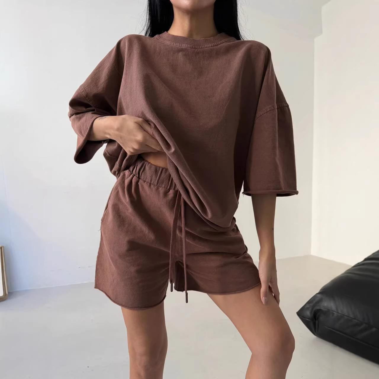 Women's Solid Color Loose Casual Sweatshirt Two-Piece Set