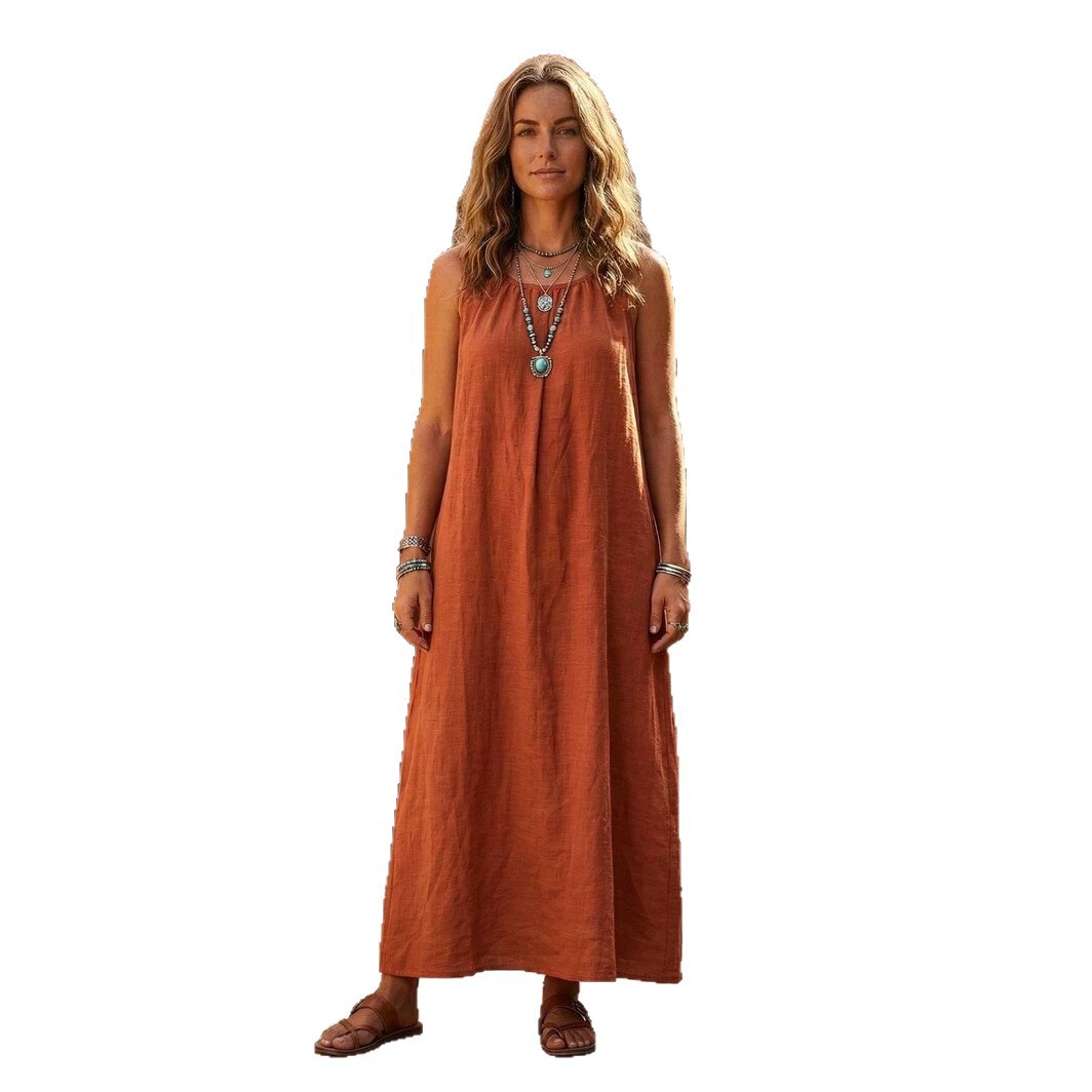 Women's Halter Neck A-Line Maxi Dress Sleeveless High Waist