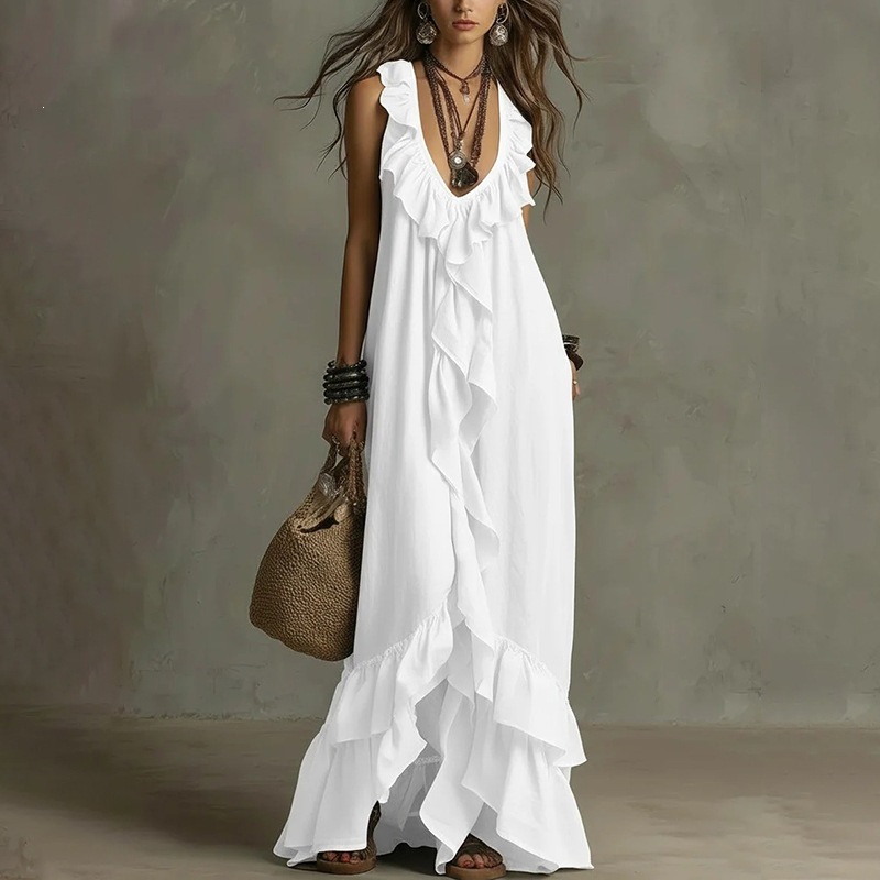 Women's Lace Trim A-Line Maxi Dress