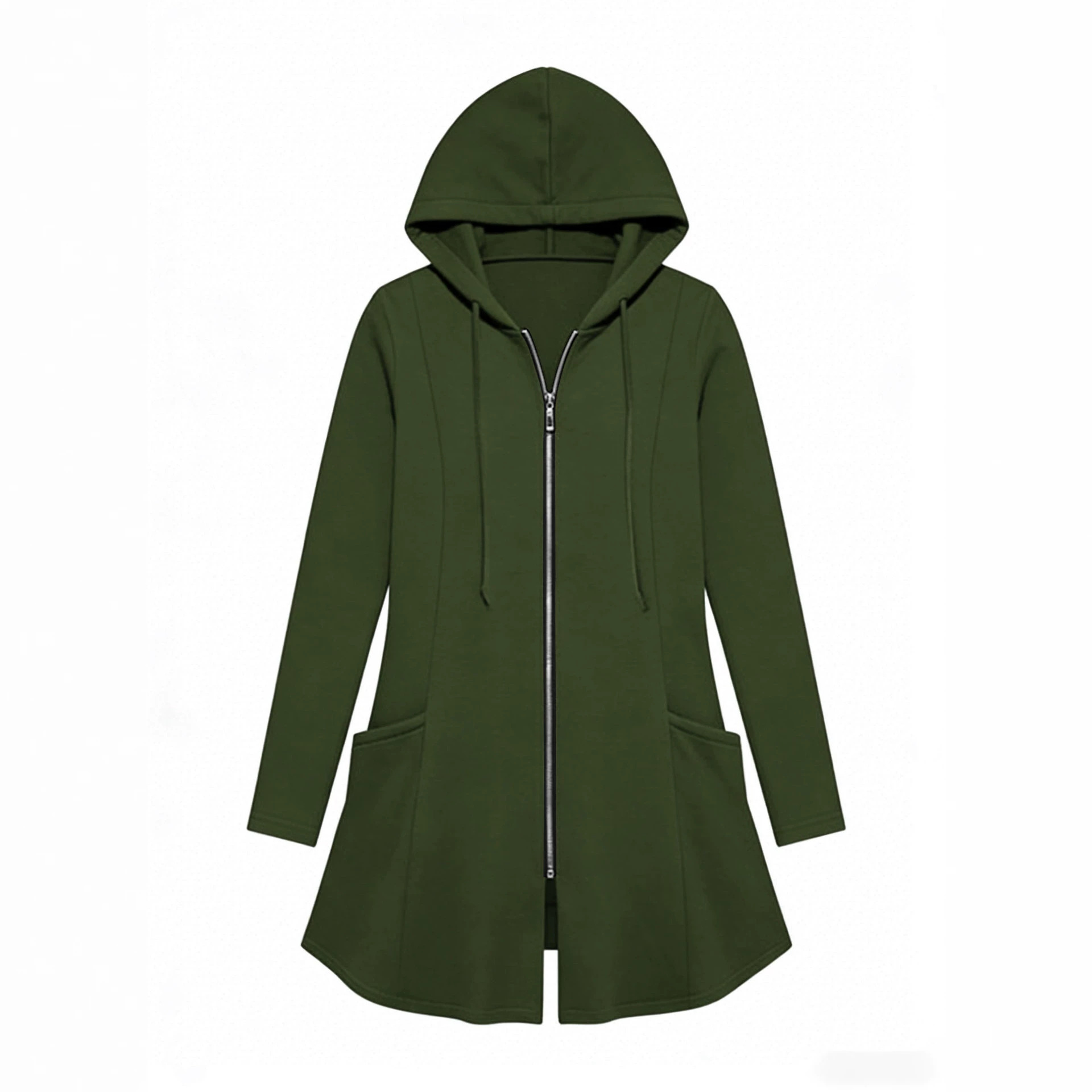 Women's Casual Zip-Up Hooded Mid-Length Sweatshirt Jacket