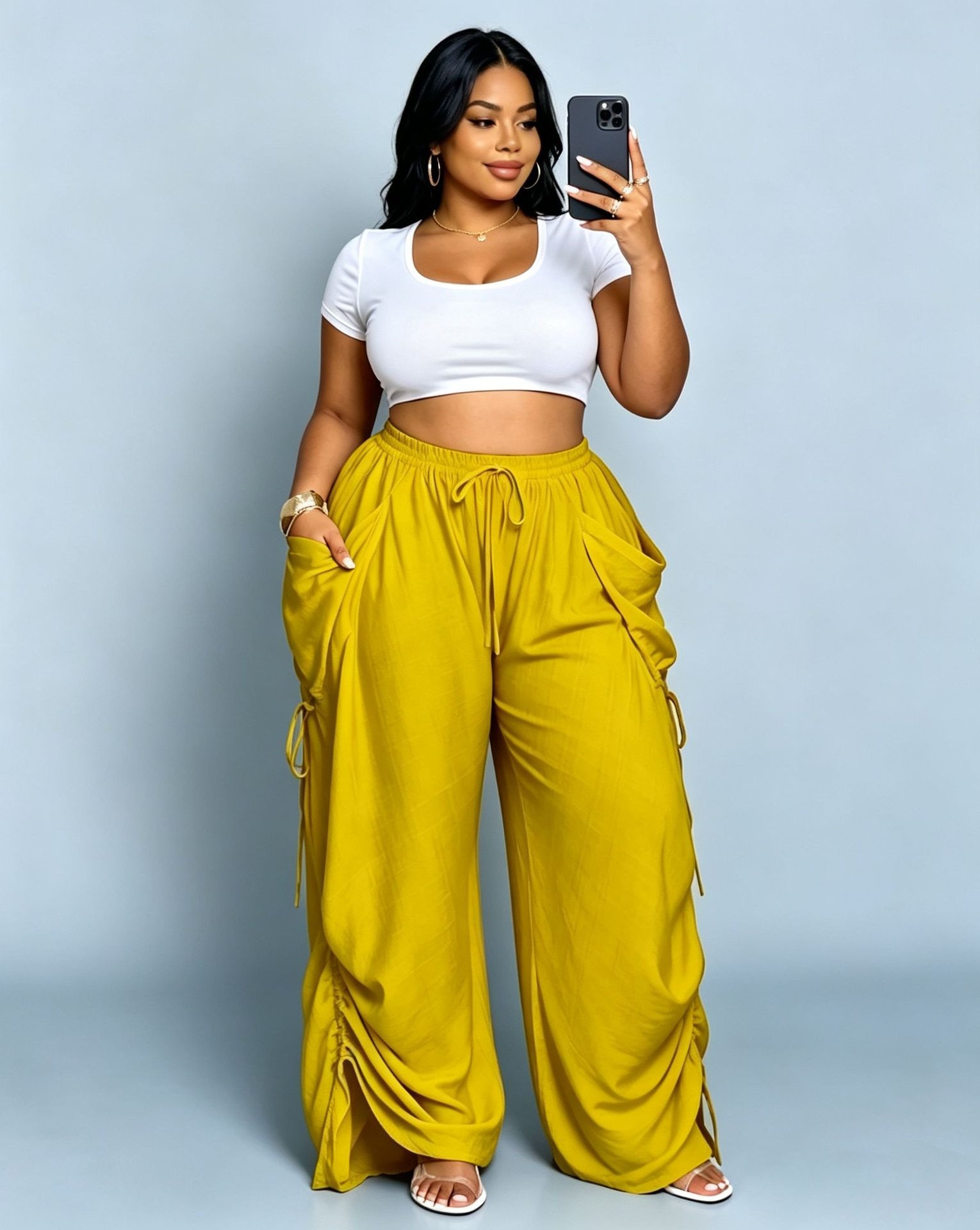 Women's High-Waist Harem Pants Cotton-Linen Drawstring Pockets Plus Size