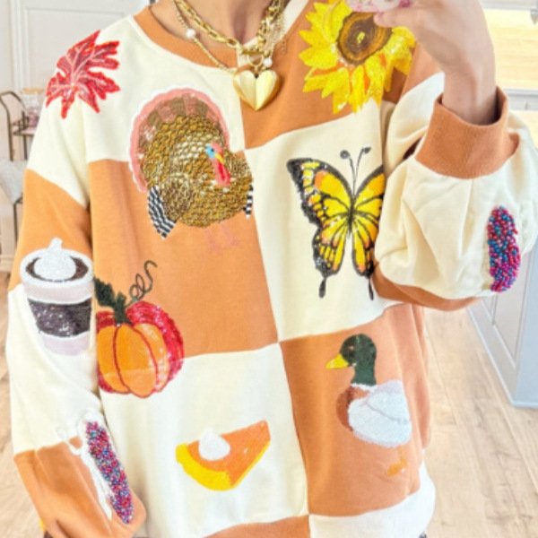 Women's Pumpkin Butterfly Bouquet Duck Print Crewneck Sweatshirt