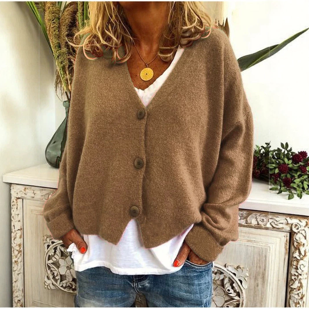 Women's Casual Loose Knit Cardigan Sweater V-Neck Batwing Sleeve