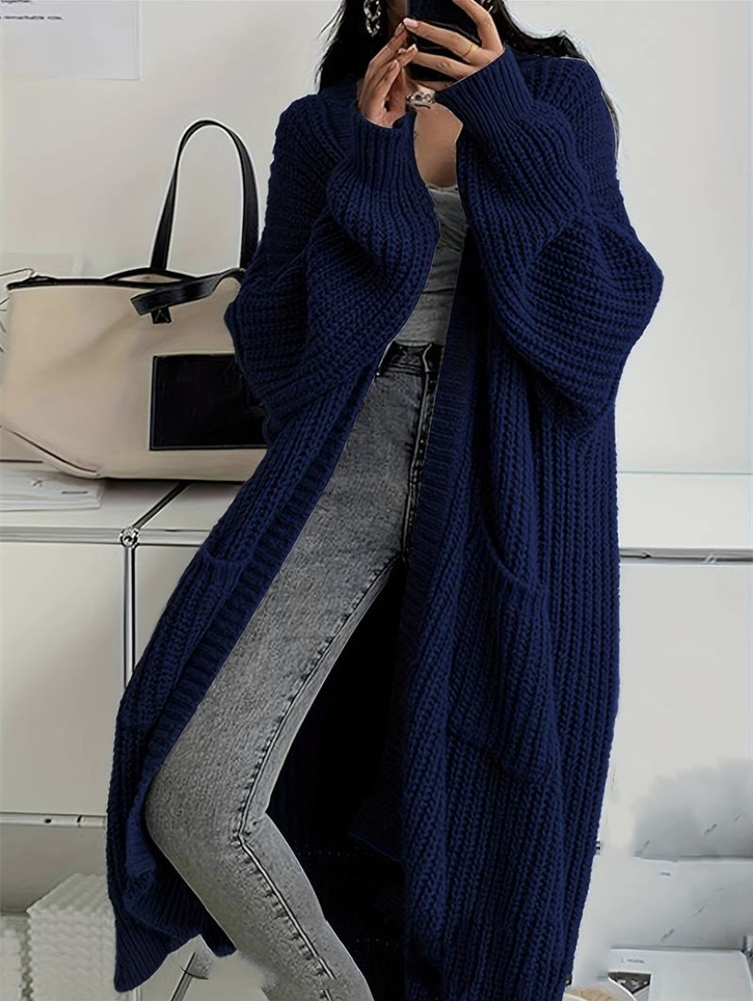 Women's Long Over-Knee Knit Cardigan Loose V-Neck Open Front Sweater Coat