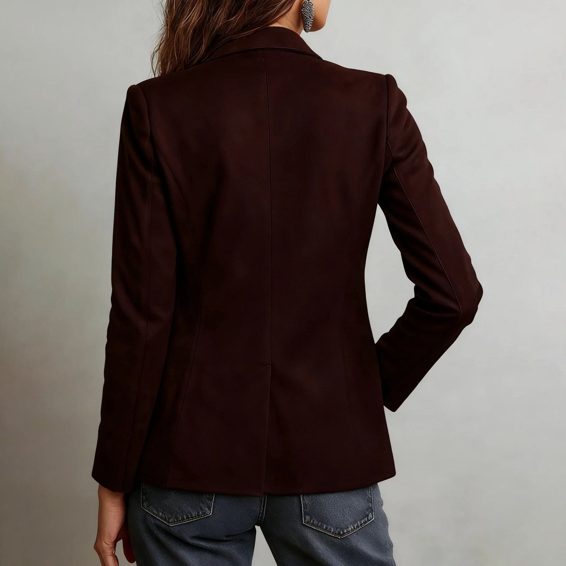 Women's Blazer-Style Jacket with Suit Collar, Commuter Fit, Polyester, Mid-Length