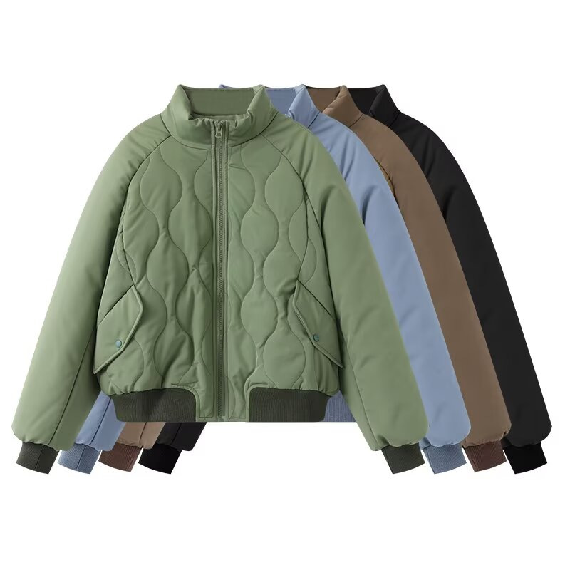 Women's Oversized Bomber Puffer Jacket with Stand Collar
