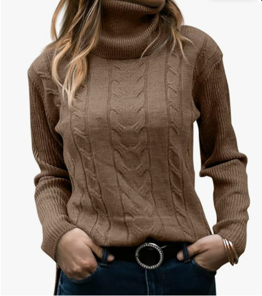 Women's Solid Turtleneck Knit Sweater Long Sleeve Pullover