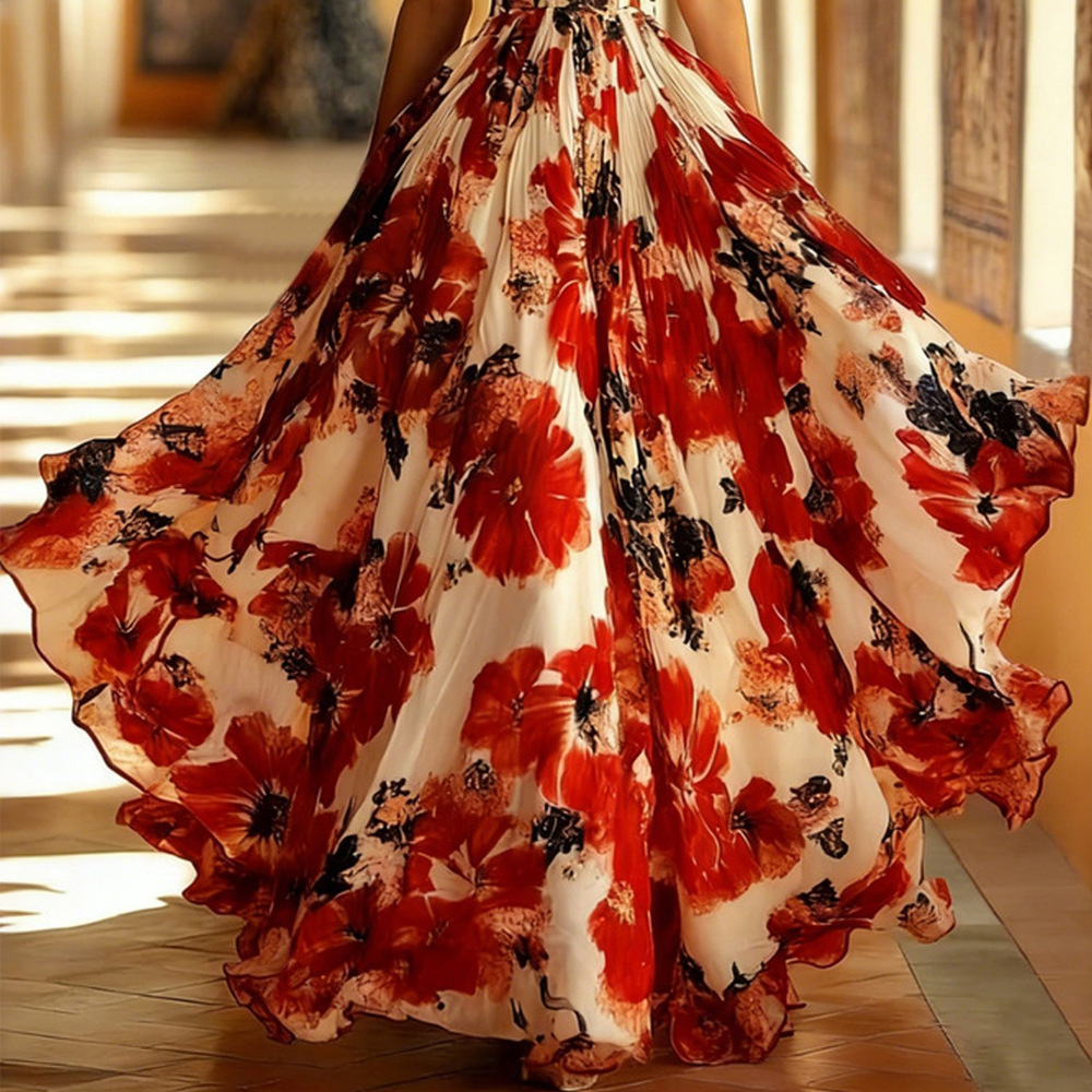 Women's Sleeveless Floral Print V-Neck Maxi Dress