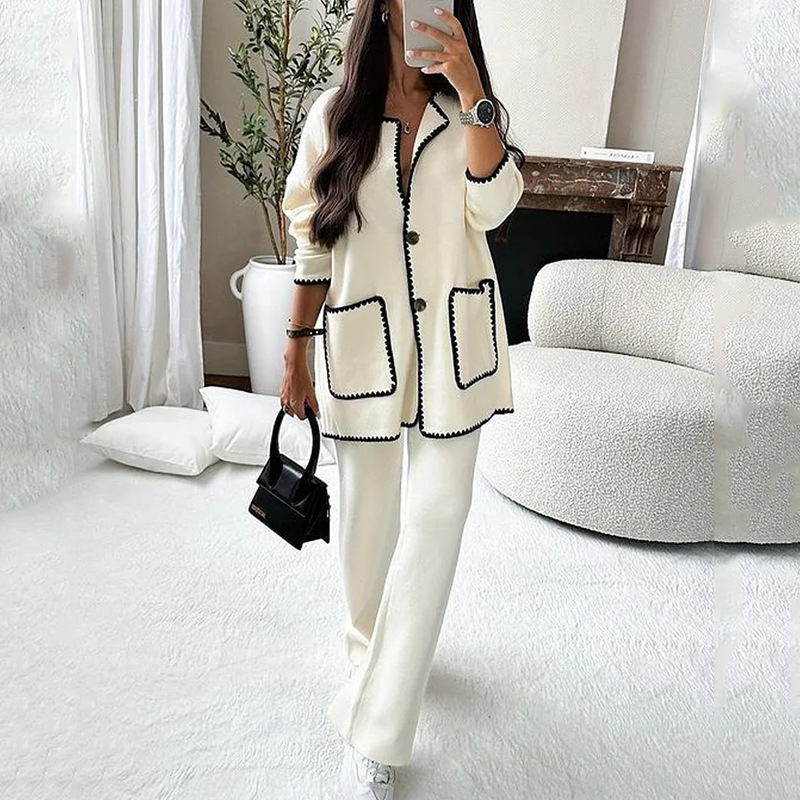 Women's Casual Solid Color Two-Piece Pants Set Long Sleeve