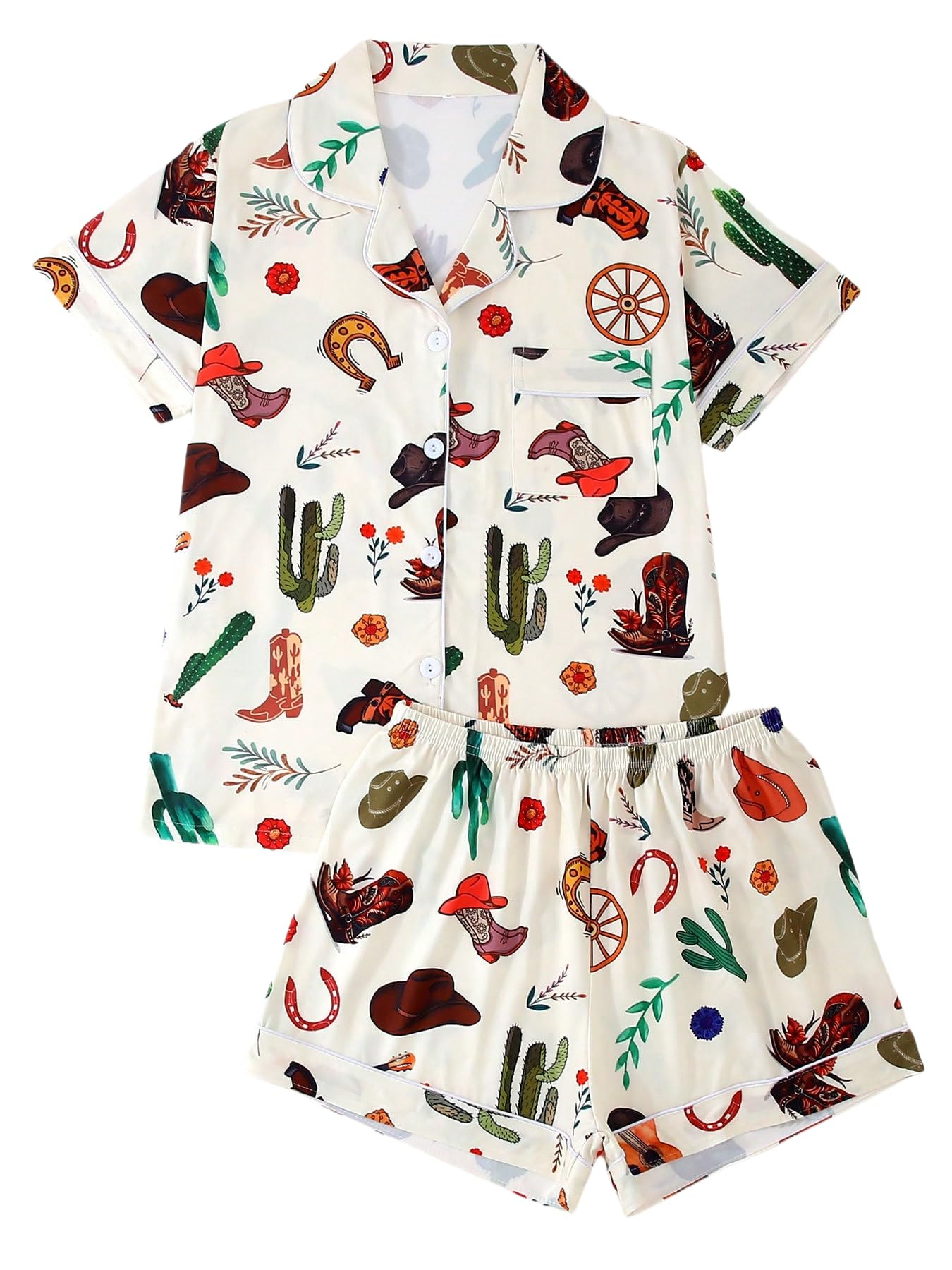 Women's Summer Hawaiian Print Short Sleeve Shirt Set