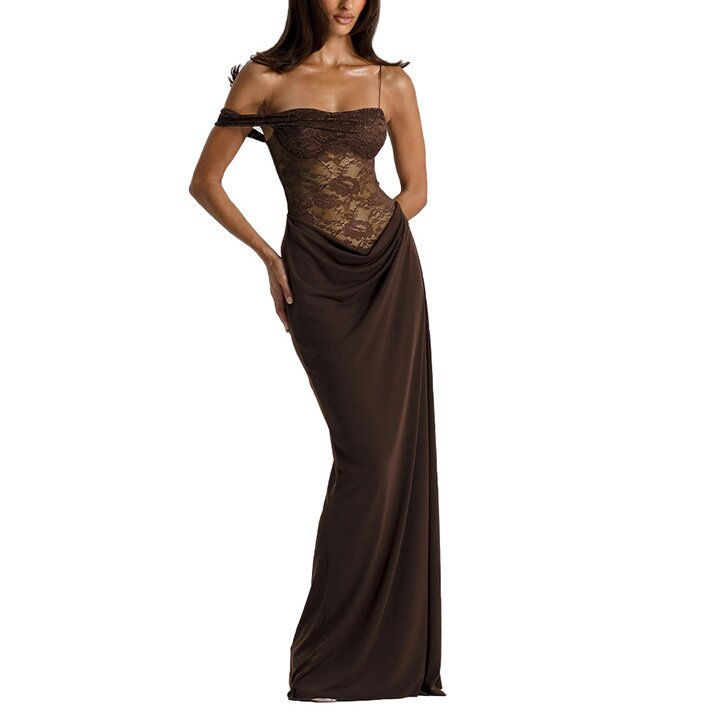 Sexy Lace Panel Sleeveless Bodycon Long Dress