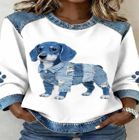 Women's Leopard Print Crewneck Sweatshirt Waffle Knit Long Sleeve