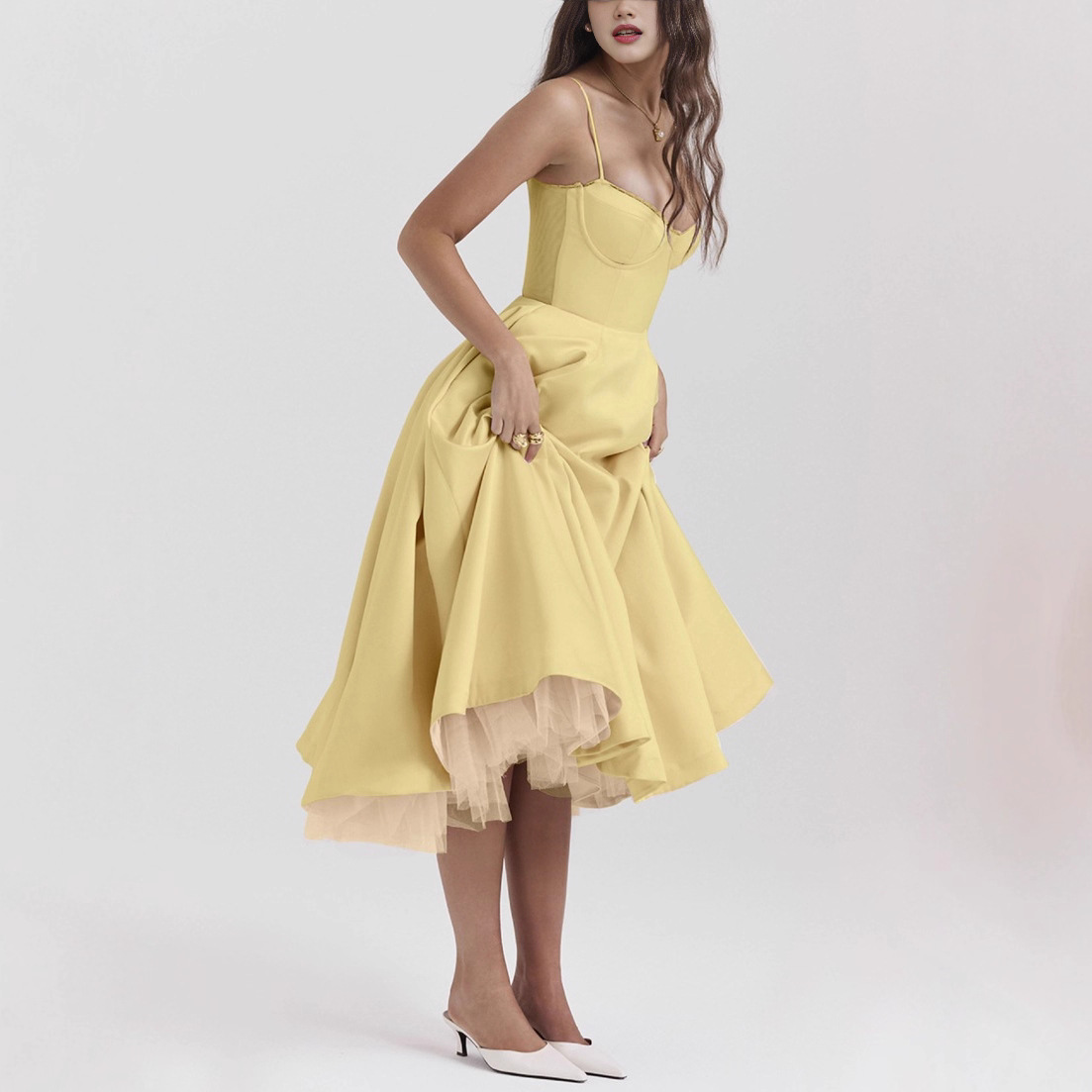 Sexy V-Neck Open-Back Sleeveless High-Waist Bubble Dress