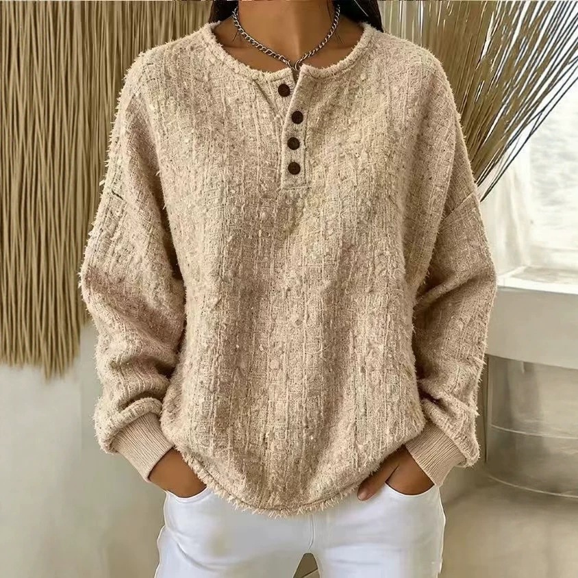 Women's Casual Loose Button Pullover Hoodie Top
