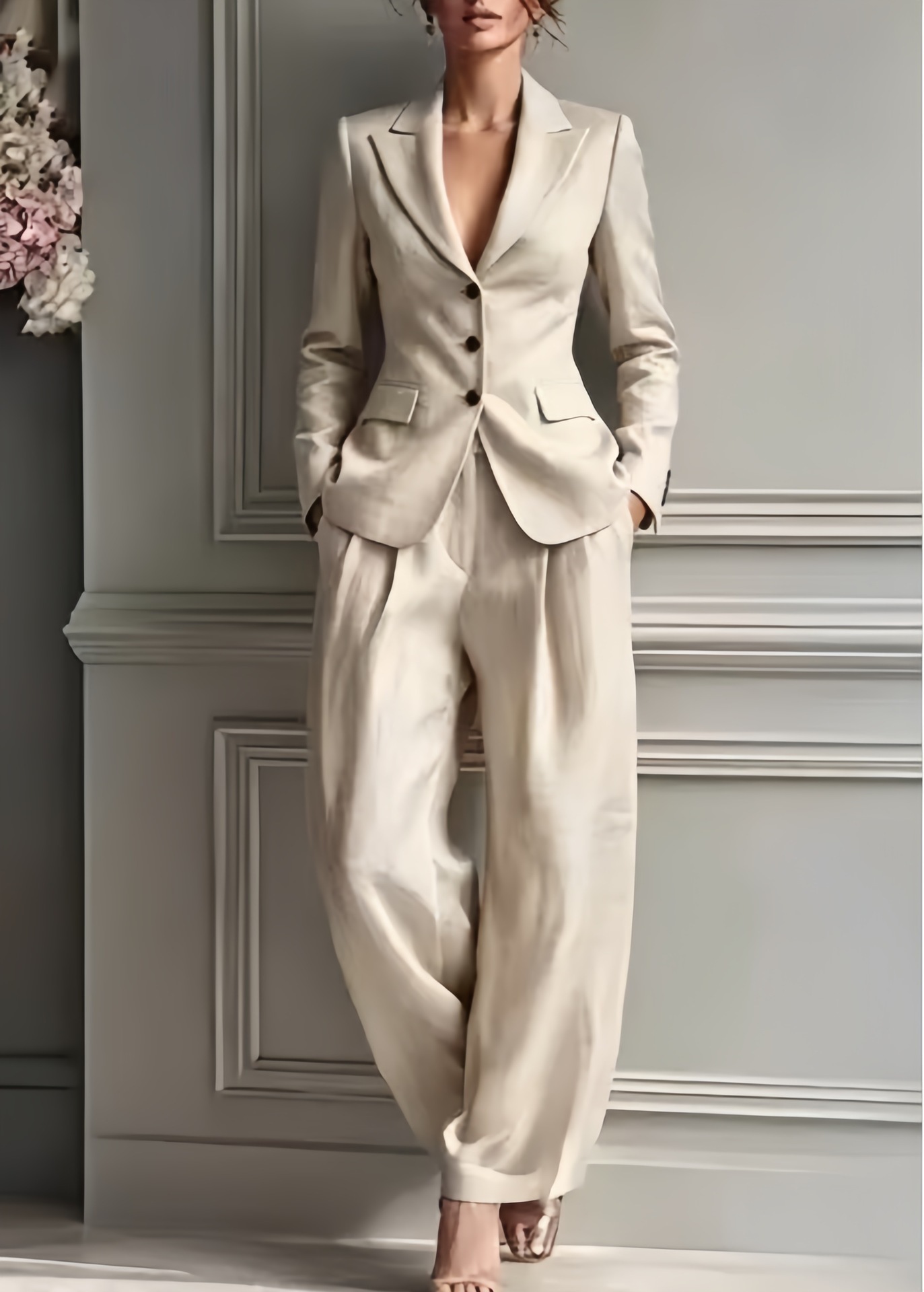 Women's Elegant Solid Color Blazer and Pants Two-Piece Set