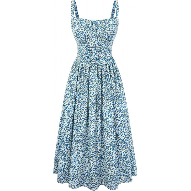 Floral Tie-Front Sleeveless A-Line Midi Dress
