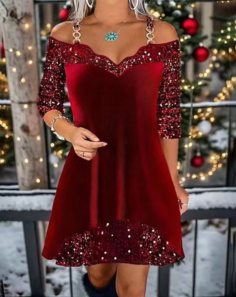 Suede Sequin Panel Cami Dress
