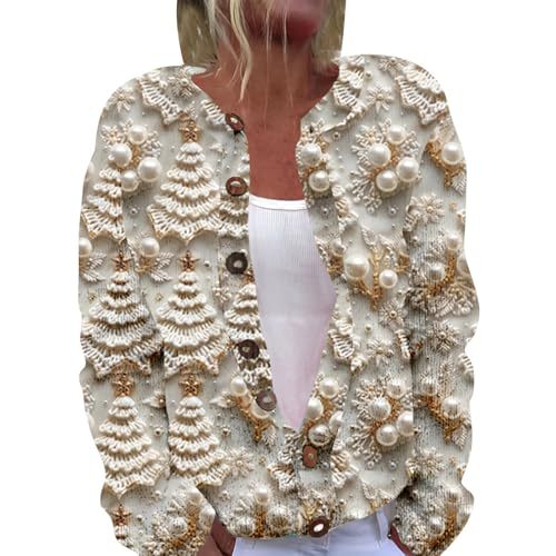 Women's Christmas Santa Print Faux Sweater Cardigan