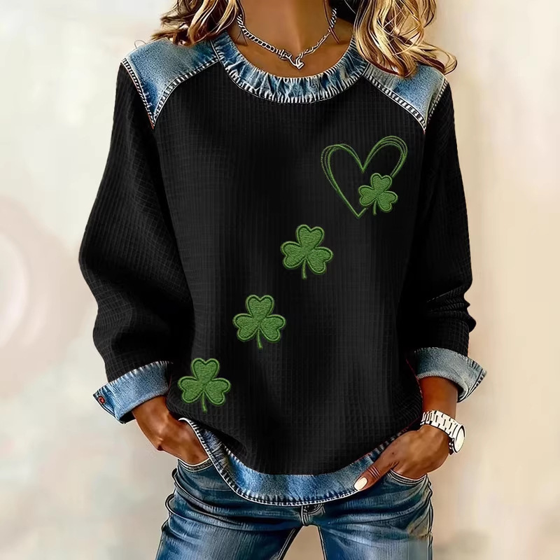 Women's Heart & Botanical Letter Print Crewneck Sweatshirt