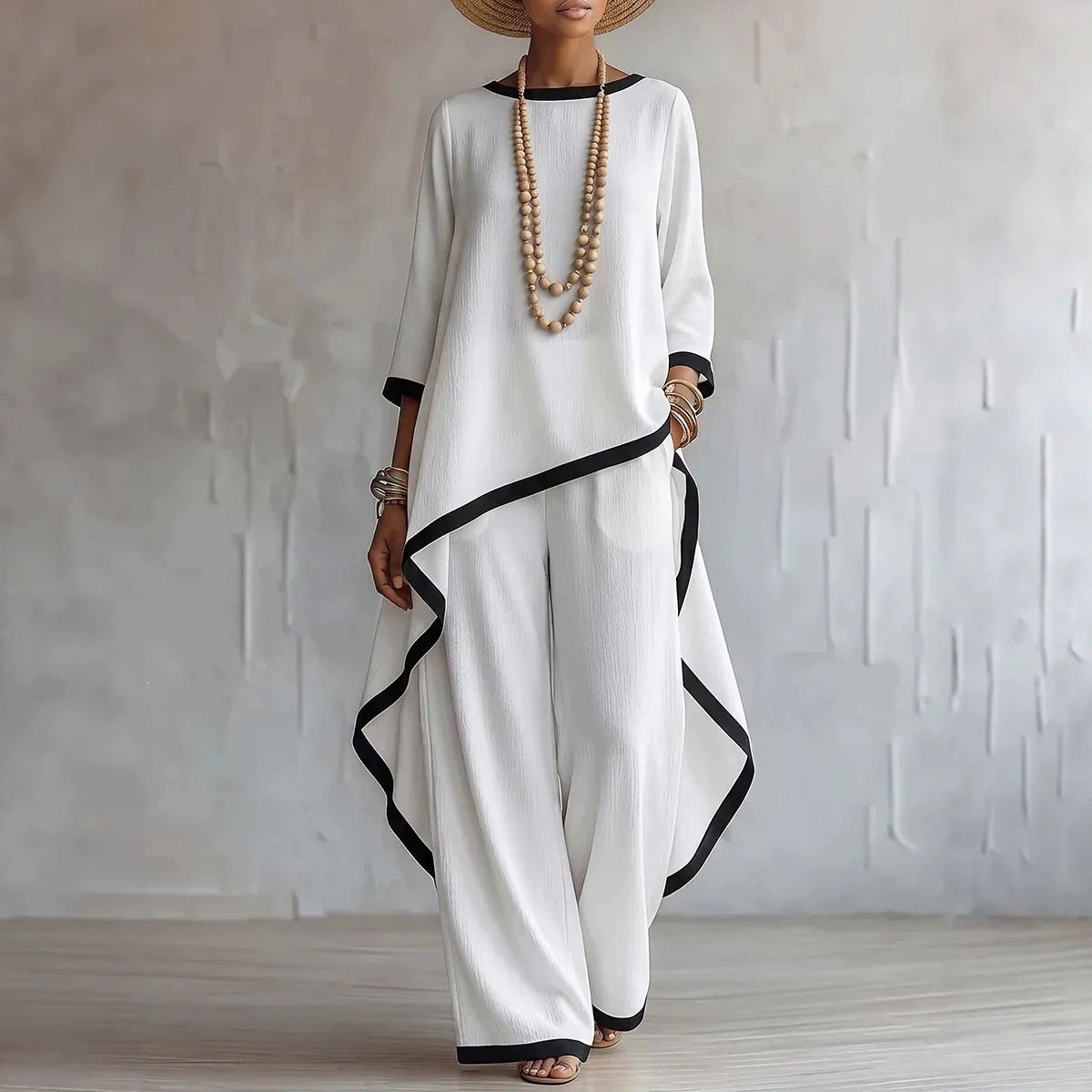 Women's Solid Color Batwing Sleeve Two-Piece Set Long Tunic Top Casual Elegant