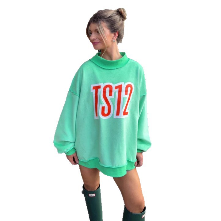 Women's Letter Print Half-Turtleneck Long-Sleeve Loose Reversible Sweatshirt