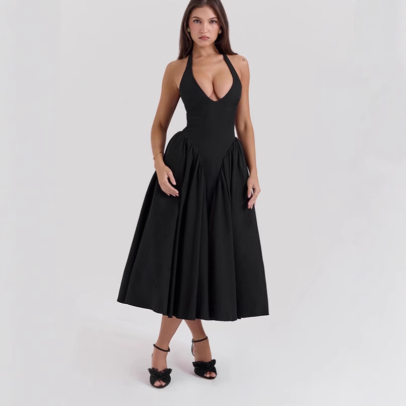 Deep V-Neck Halter Backless Bodycon Maxi Dress