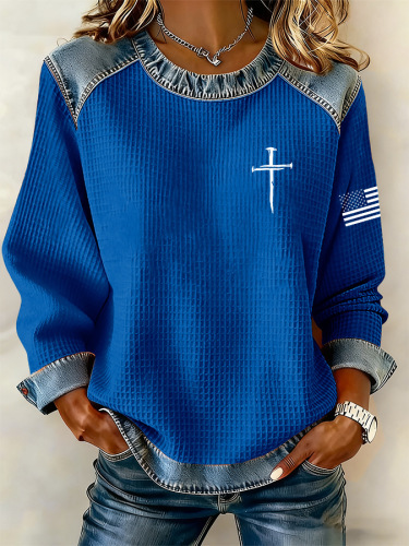 Women's Cross Letter Print Crewneck Sweatshirt