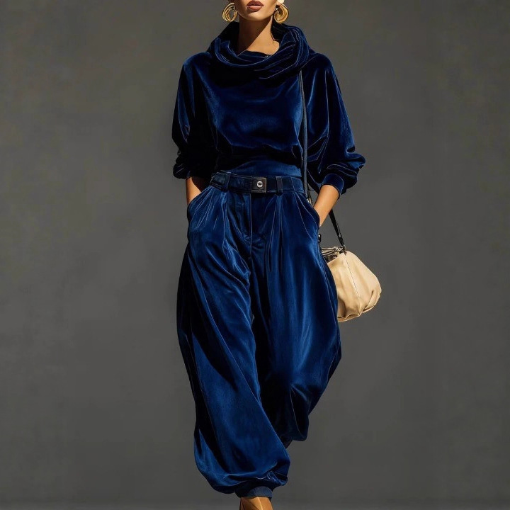 Velvet Hooded Long Sleeve Jogger Pants Casual Set for Women