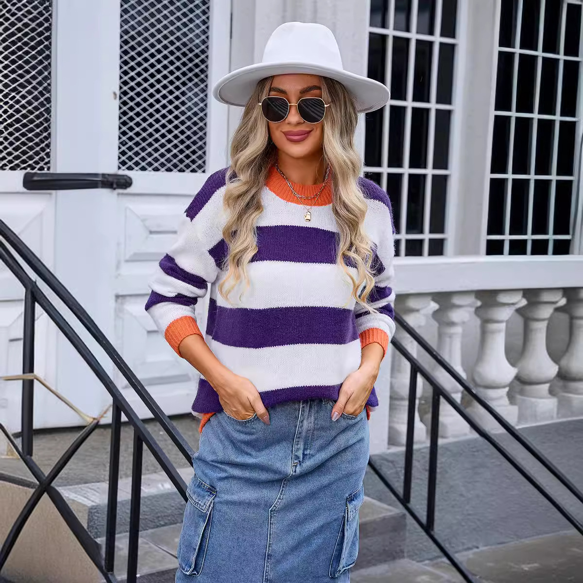 Striped Color-Block Plus-Size Pullover Sweater