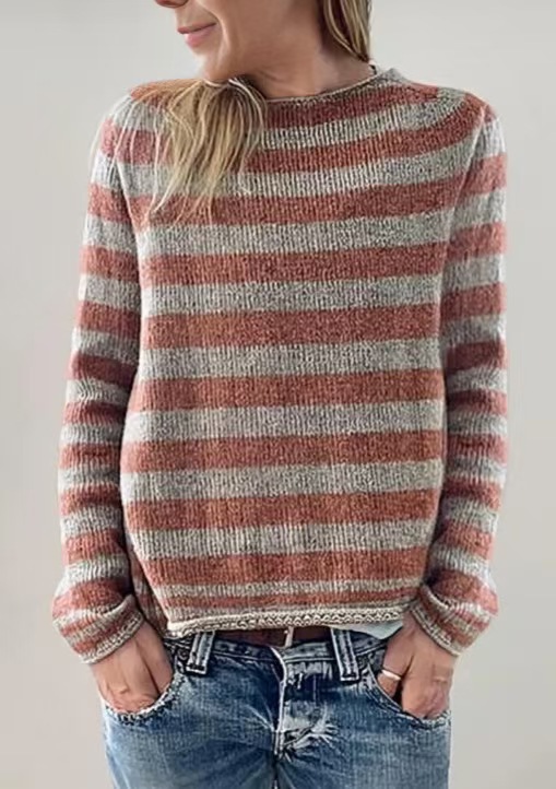 Women's Color-Block Crewneck Pullover Knit Sweater