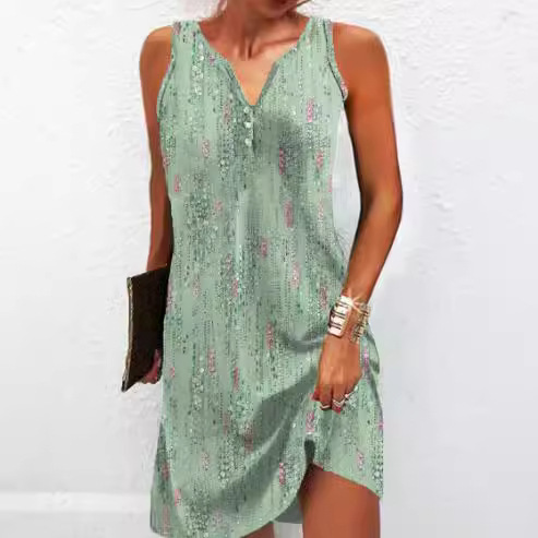 Floral Print Sleeveless V-Neck A-Line Dress
