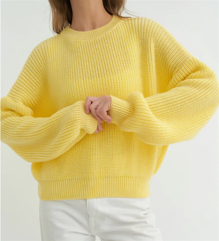 Loose Solid Color Distressed Crewneck Pullover Sweater Long Sleeve Mid-Length