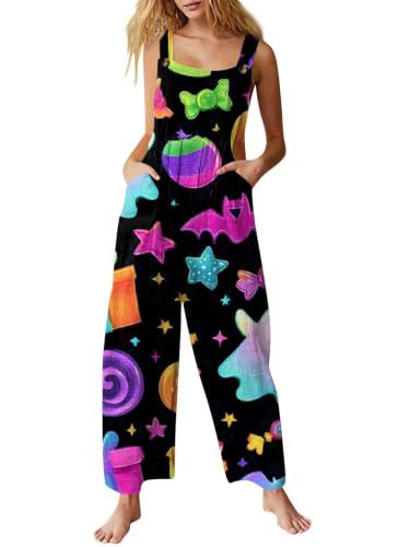 Women's Halloween Pumpkin Cat Print Sleeveless Jumpsuit Casual