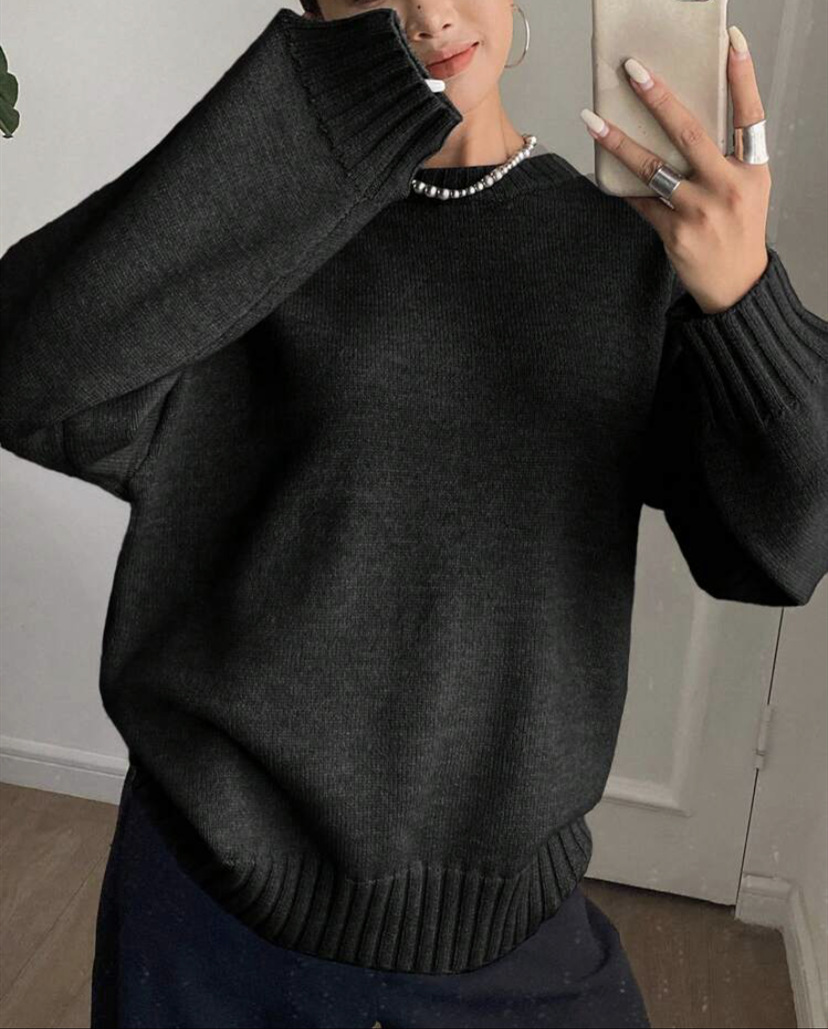 Women's Long Sleeve Crewneck Knit Sweater Solid Color Pullover