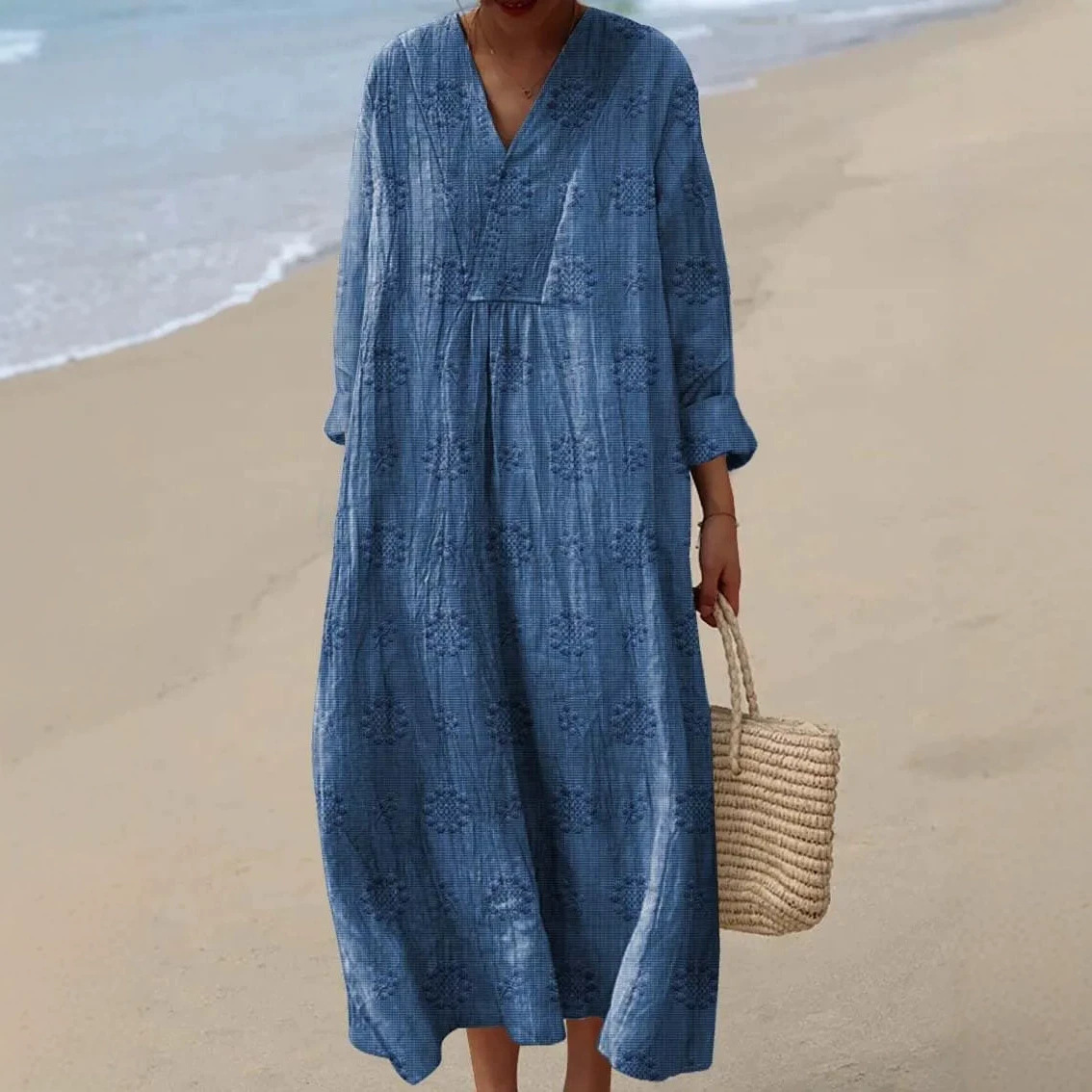 Women's 3D Print Long Sleeve Shirt Dress A-Line Midi
