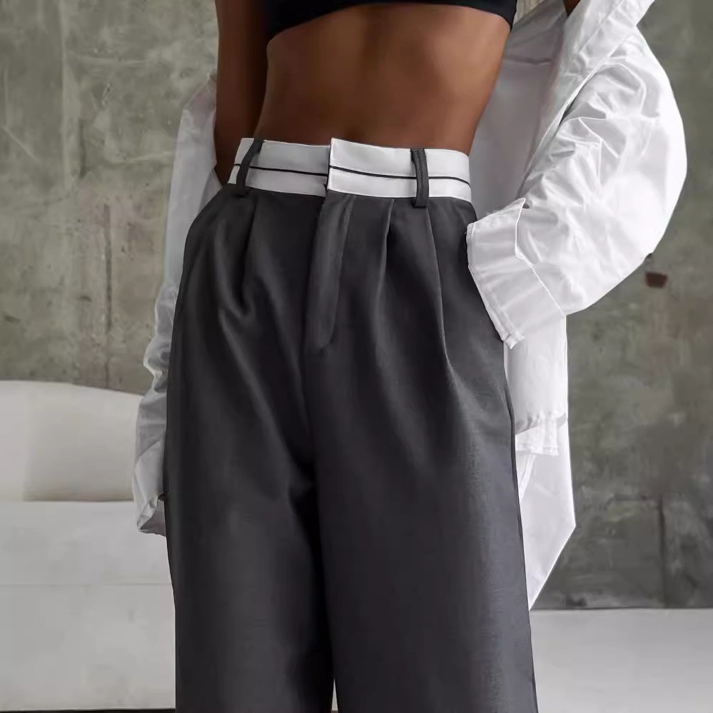 Solid Color Straight-Leg Tailored Pants Slimming Floor-Length