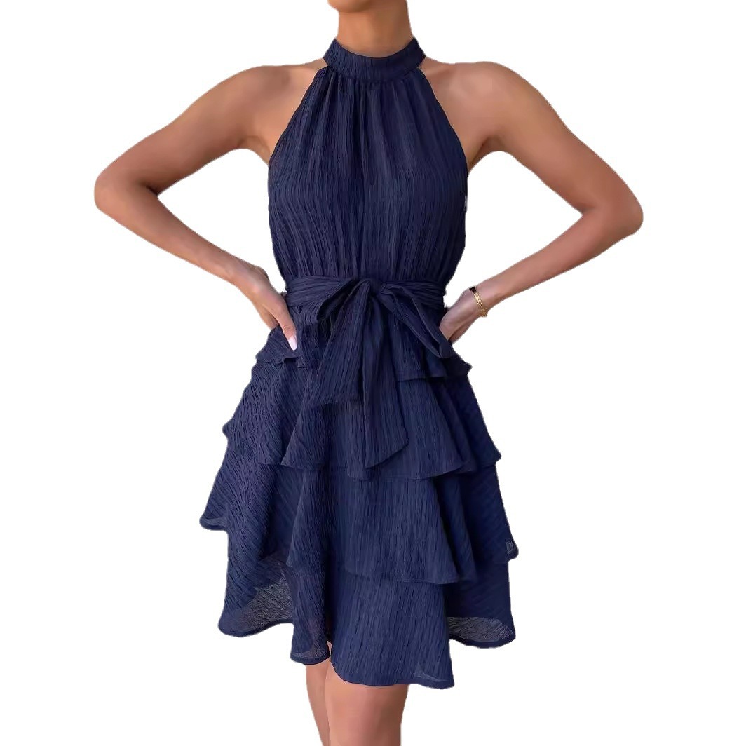 Women's Sleeveless Ruffle Dress with Spliced Design