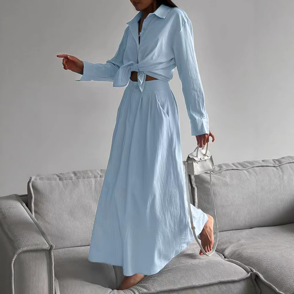 Long Sleeve Shirt and Skirt Two-Piece Set
