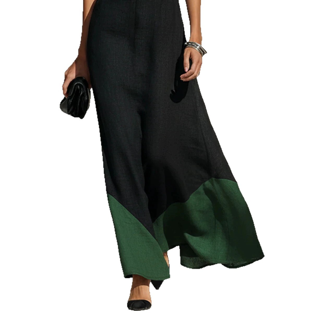 Color-Block Halter Neck Linen-Blend Off-Shoulder A-Line Maxi Dress