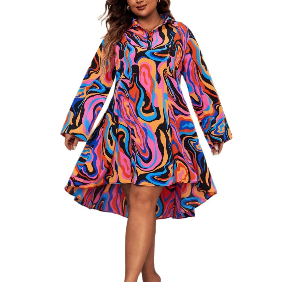 Polo Collar Floral Print Loose Midi Dress