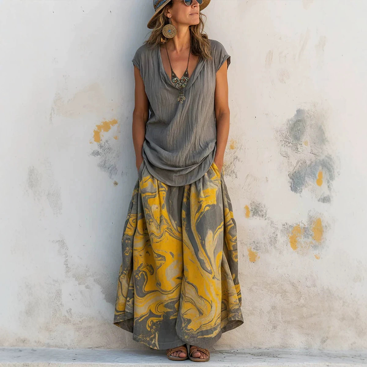 Women's Printed Tank Top and Wide-Leg Pants Two-Piece Set