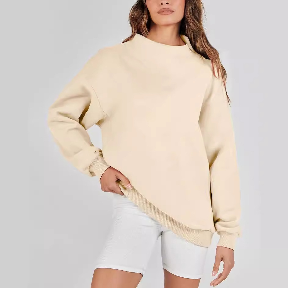 Women's Solid Color Stand Collar Pullover Sweatshirt