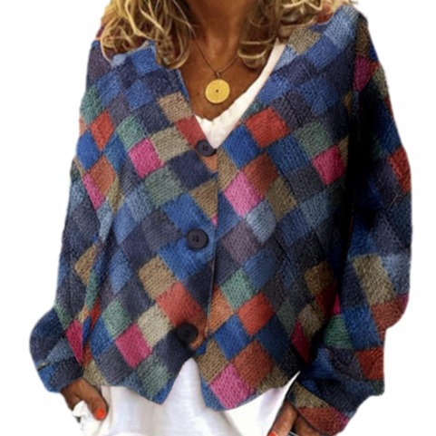 Printed Women's Cardigan Soft Knit Sweater Casual Cape Coat