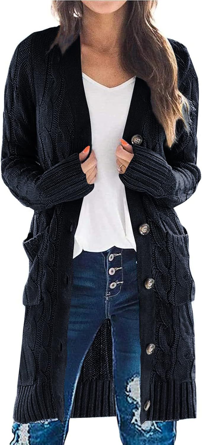 Solid Cable-Knit Long Cardigan with Pockets
