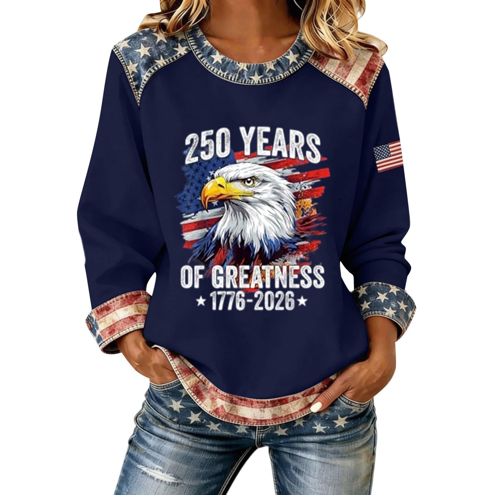Women's American Flag Print Crewneck Sweatshirt