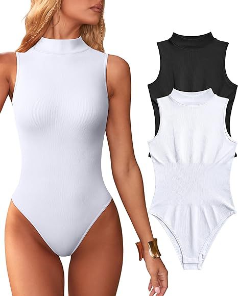Sexy Ribbed Sleeveless Turtleneck Bodysuit