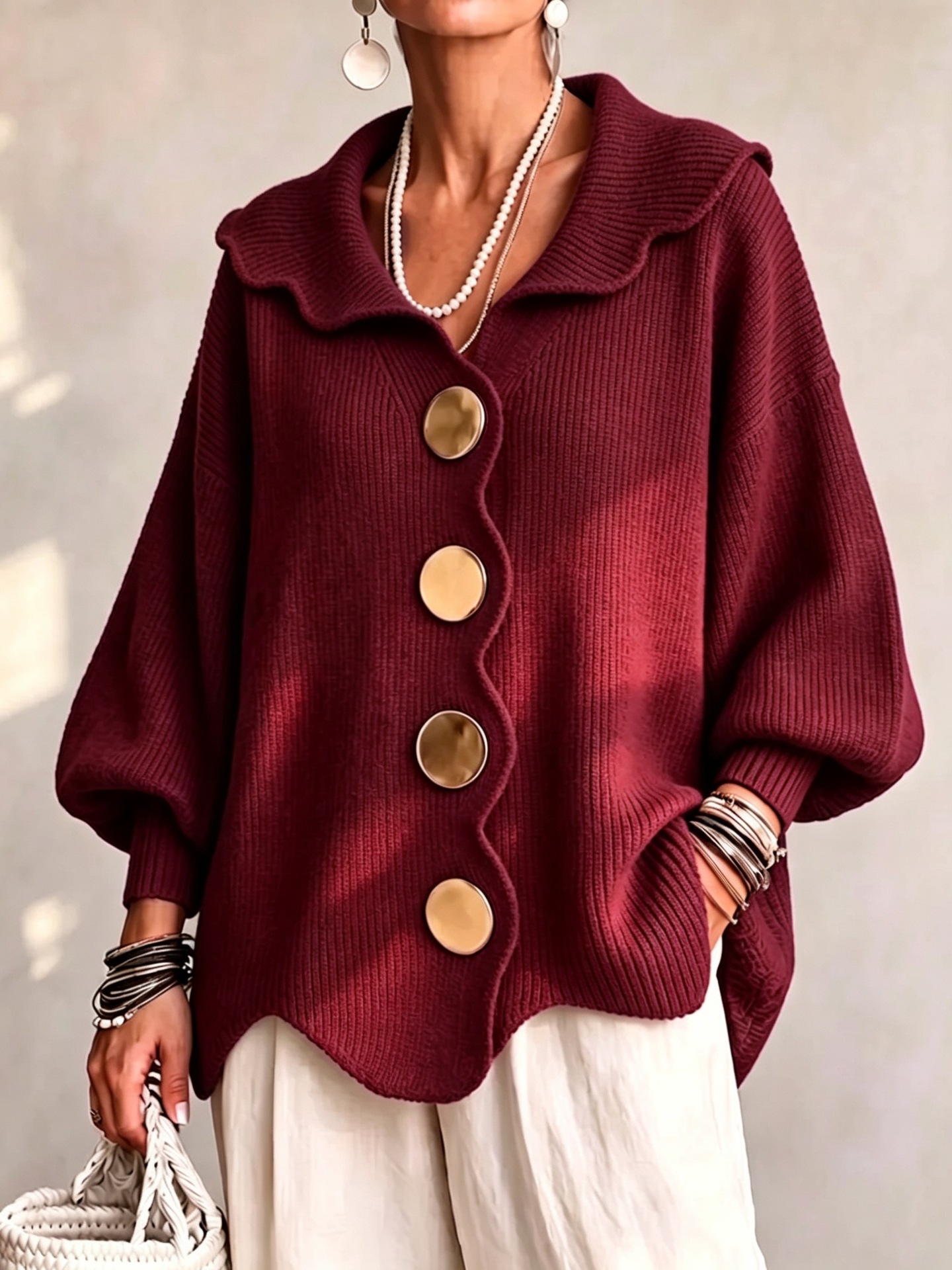 Women's V-Neck Long Sleeve Knit Sweater Top