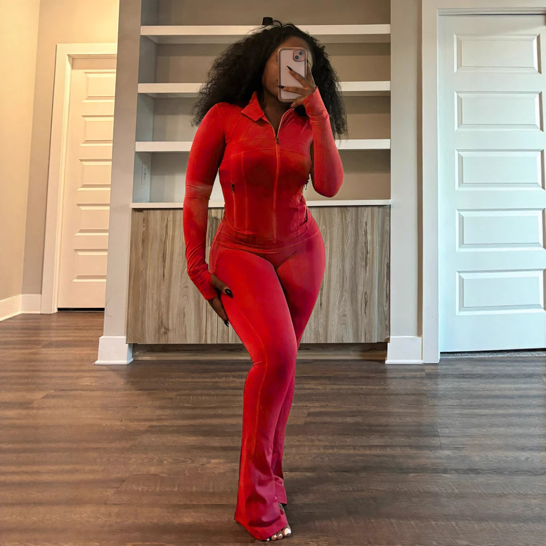 Sexy Slim Long-Sleeve Flared Two-Piece Set