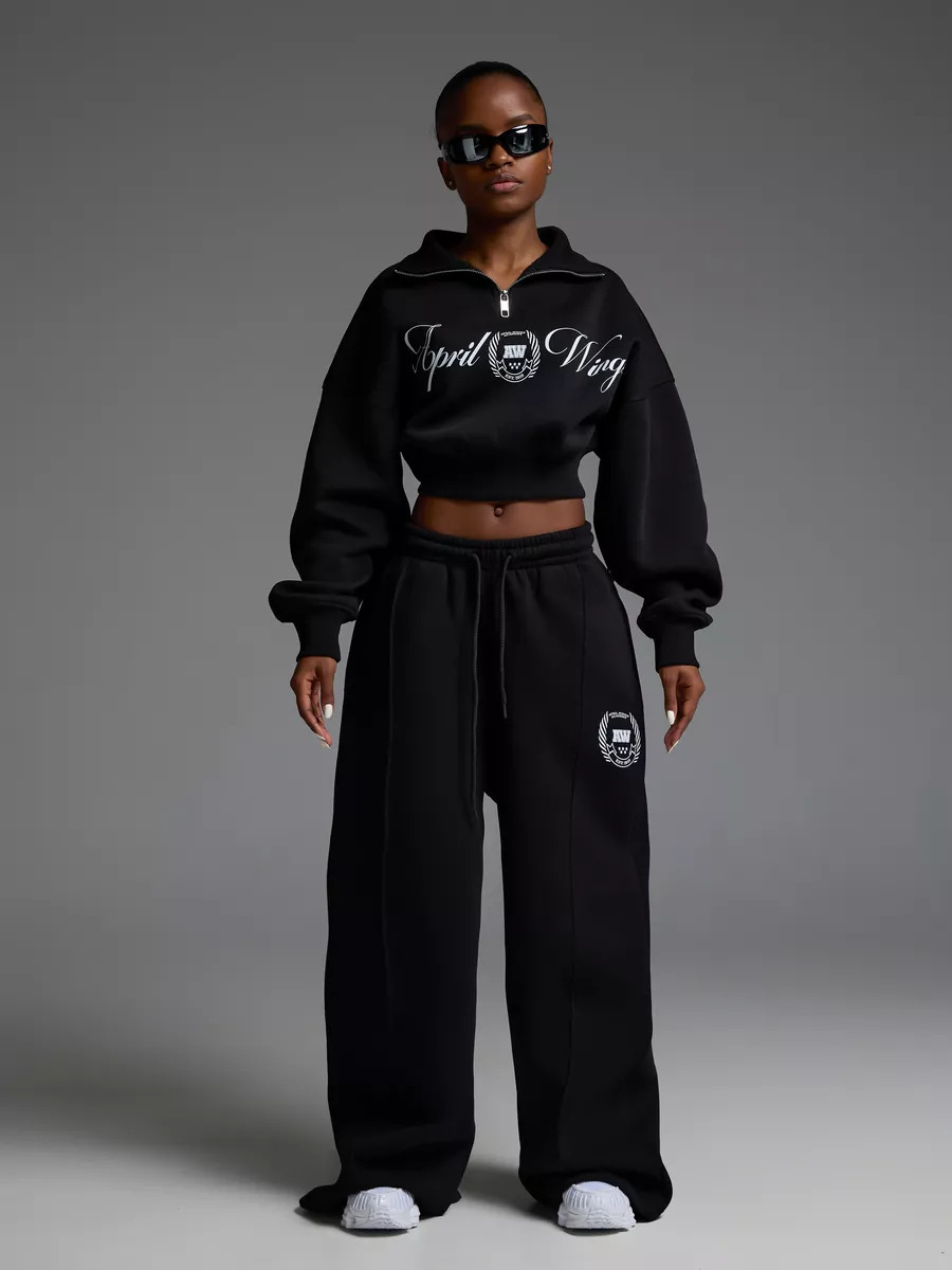 Women's Long Sleeve Collared Printed Hoodie and Tie Pants Two-Piece Set