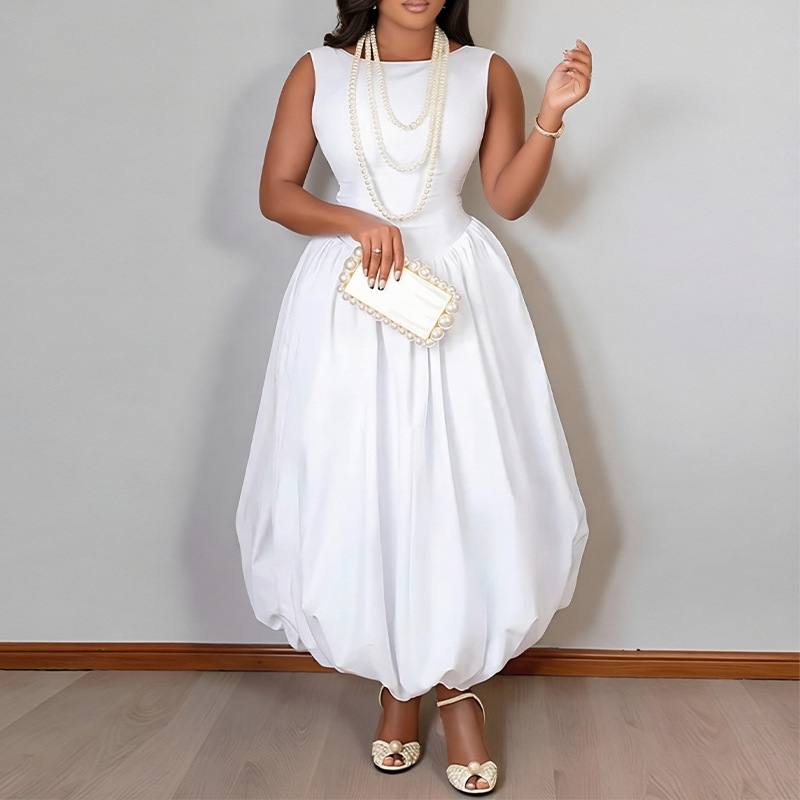 Women's Solid Color Sleeveless High Waist Midi Dress